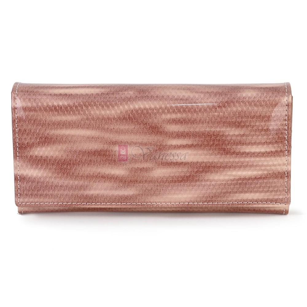 Голямо дамско портмоне, от лачена естествена кожа, в розов цвят. КОД: JXG0807