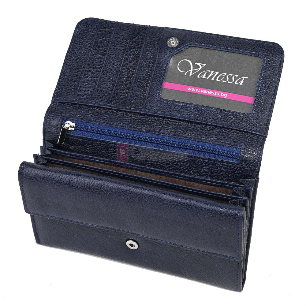  Дамско портмоне от естествена кожа в тъмносин цвят. КОД: 1001