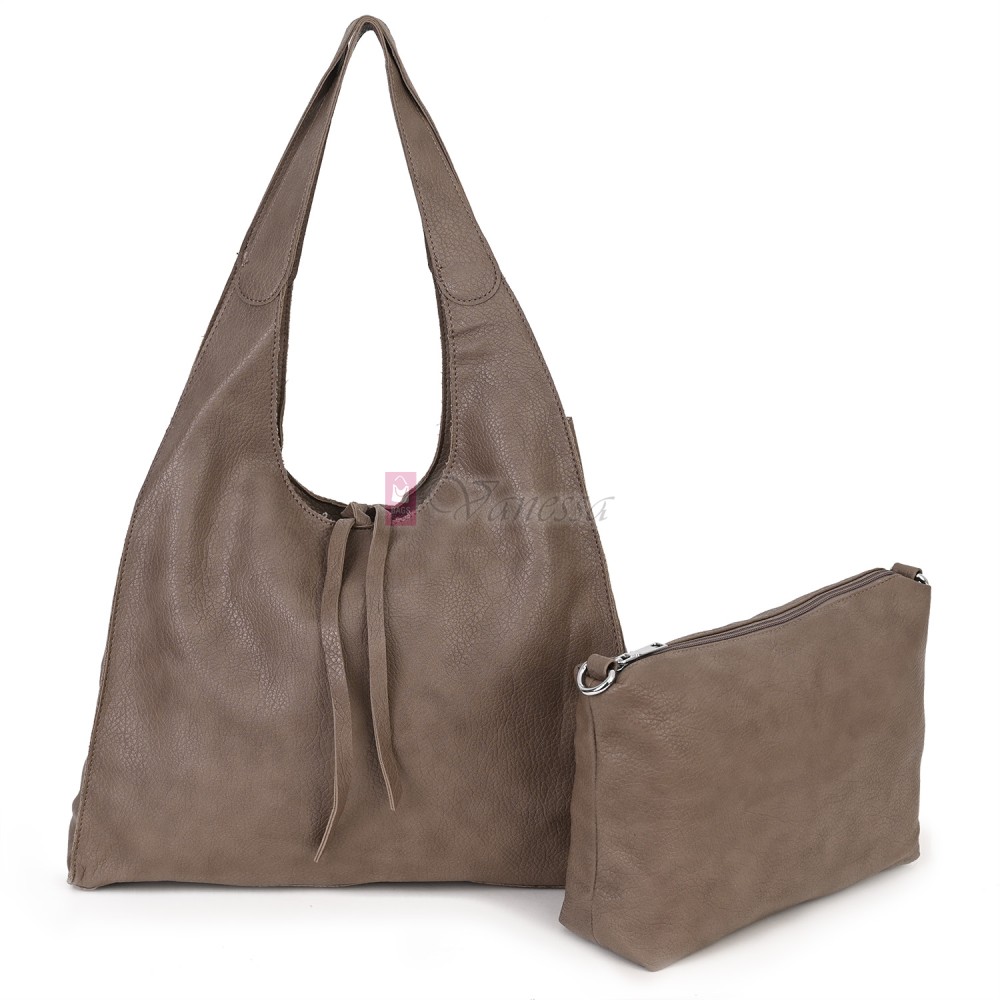 Голяма дамска чанта от еко кожа в бежов цвят. Код: 1388