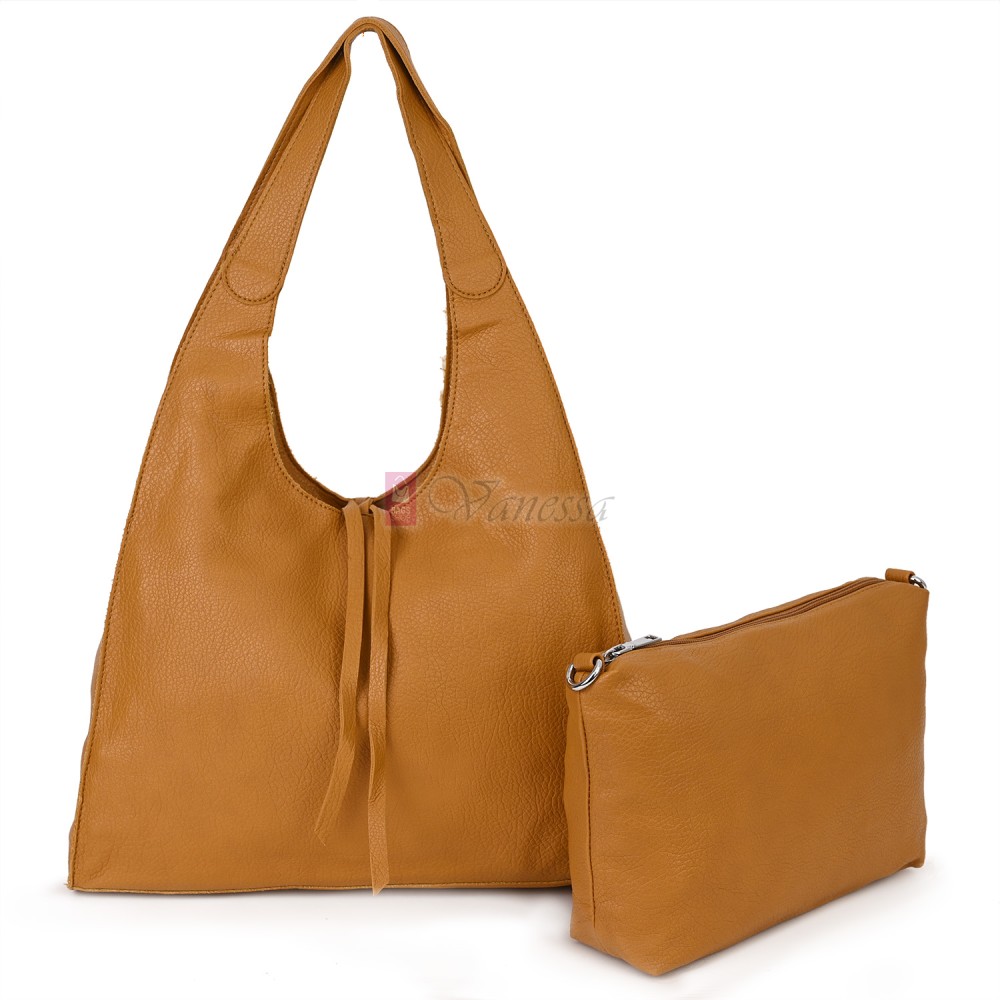 Голяма дамска чанта от еко кожа в жълт цвят. Код: 1388