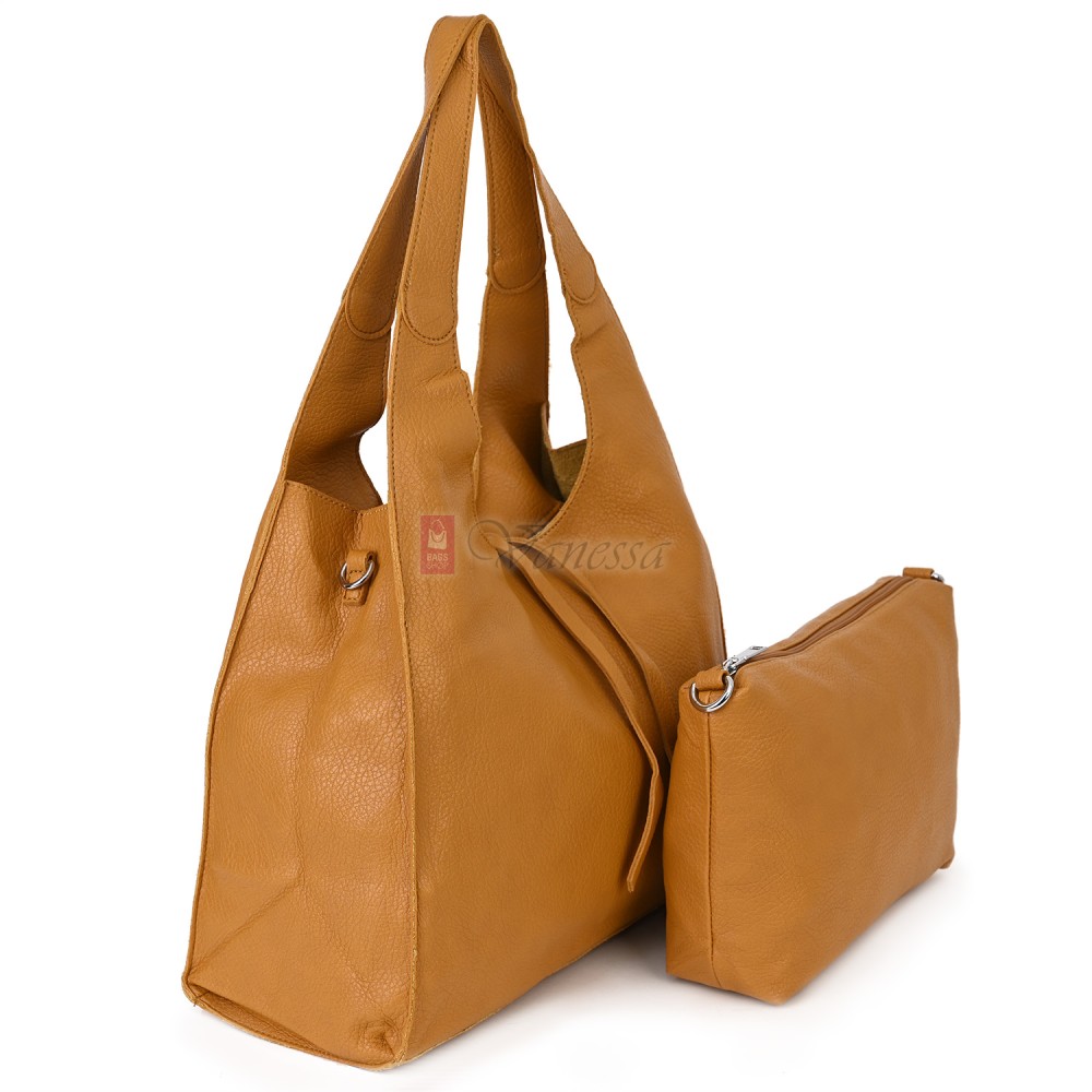 Голяма дамска чанта от еко кожа в жълт цвят. Код: 1388