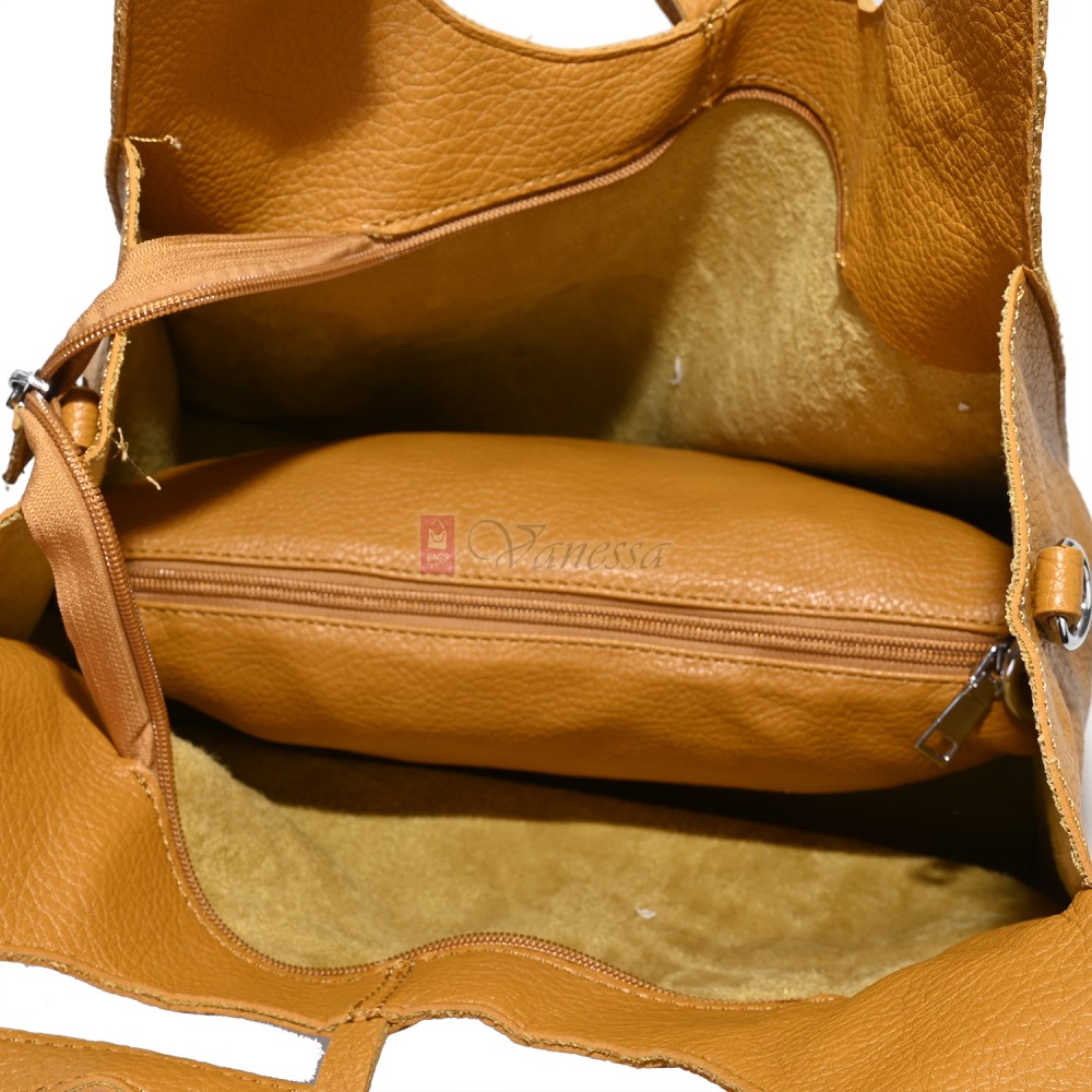 Голяма дамска чанта от еко кожа в жълт цвят. Код: 1388