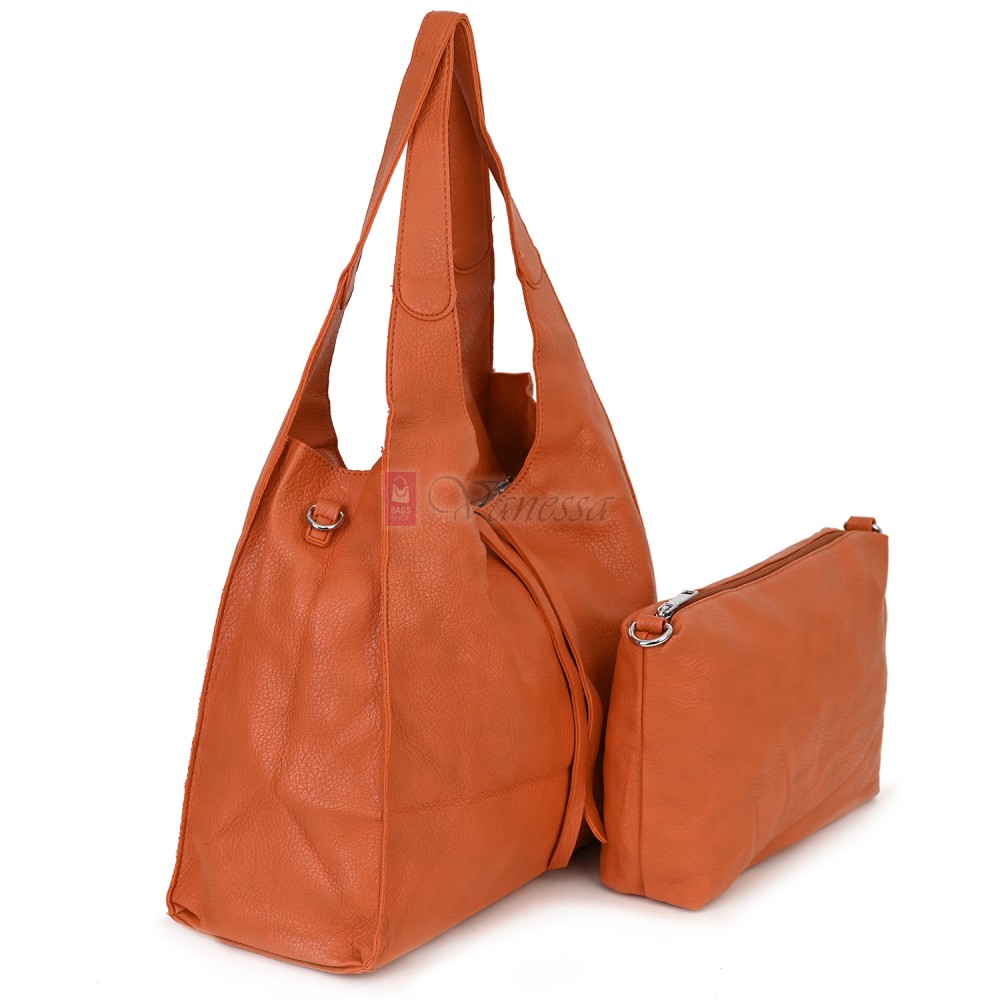 Голяма дамска чанта от еко кожа в оранжев цвят. Код: 1388