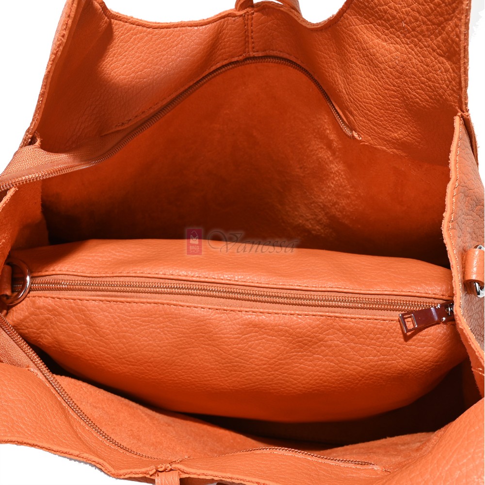 Голяма дамска чанта от еко кожа в оранжев цвят. Код: 1388