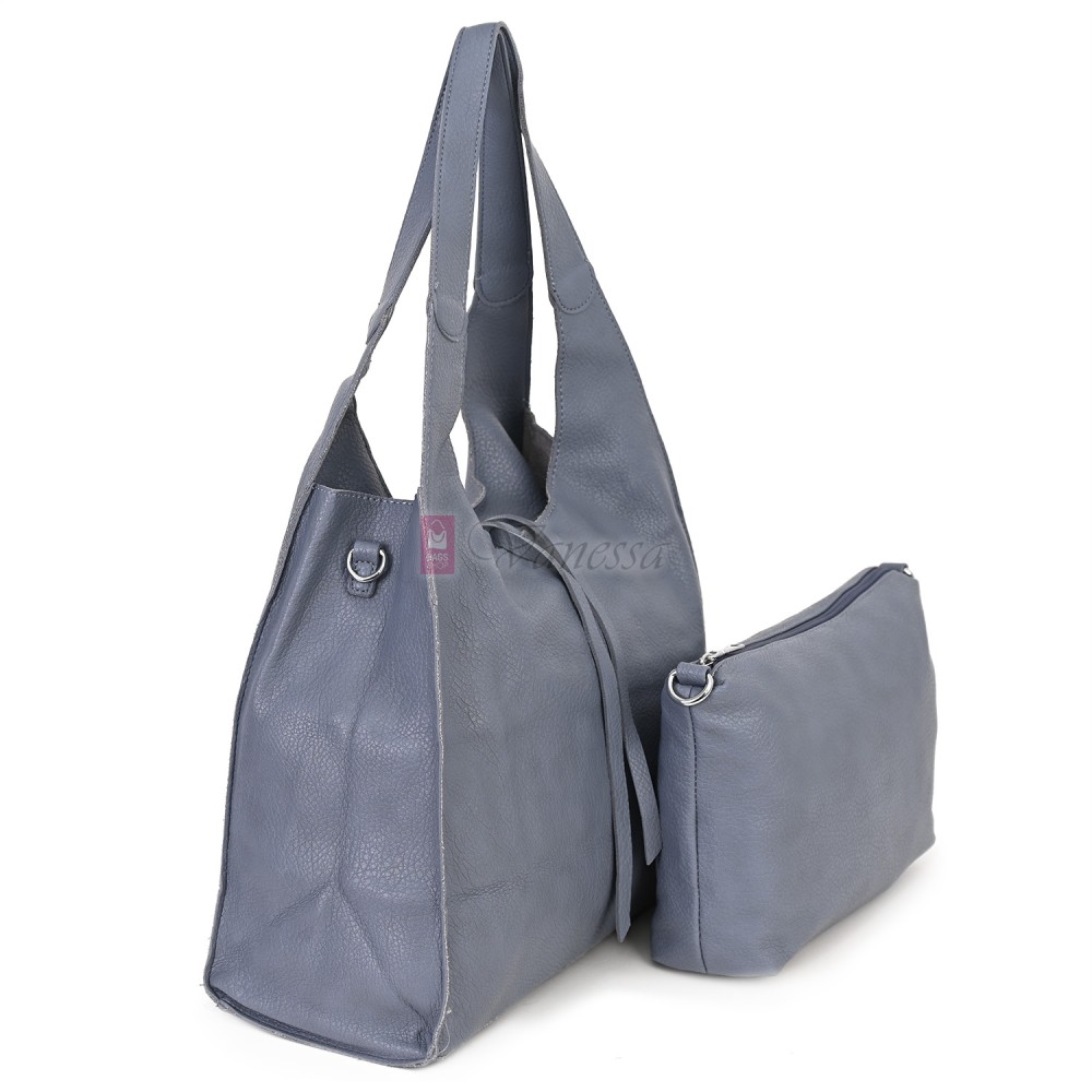 Голяма дамска чанта от еко кожа в син цвят. Код: 1388