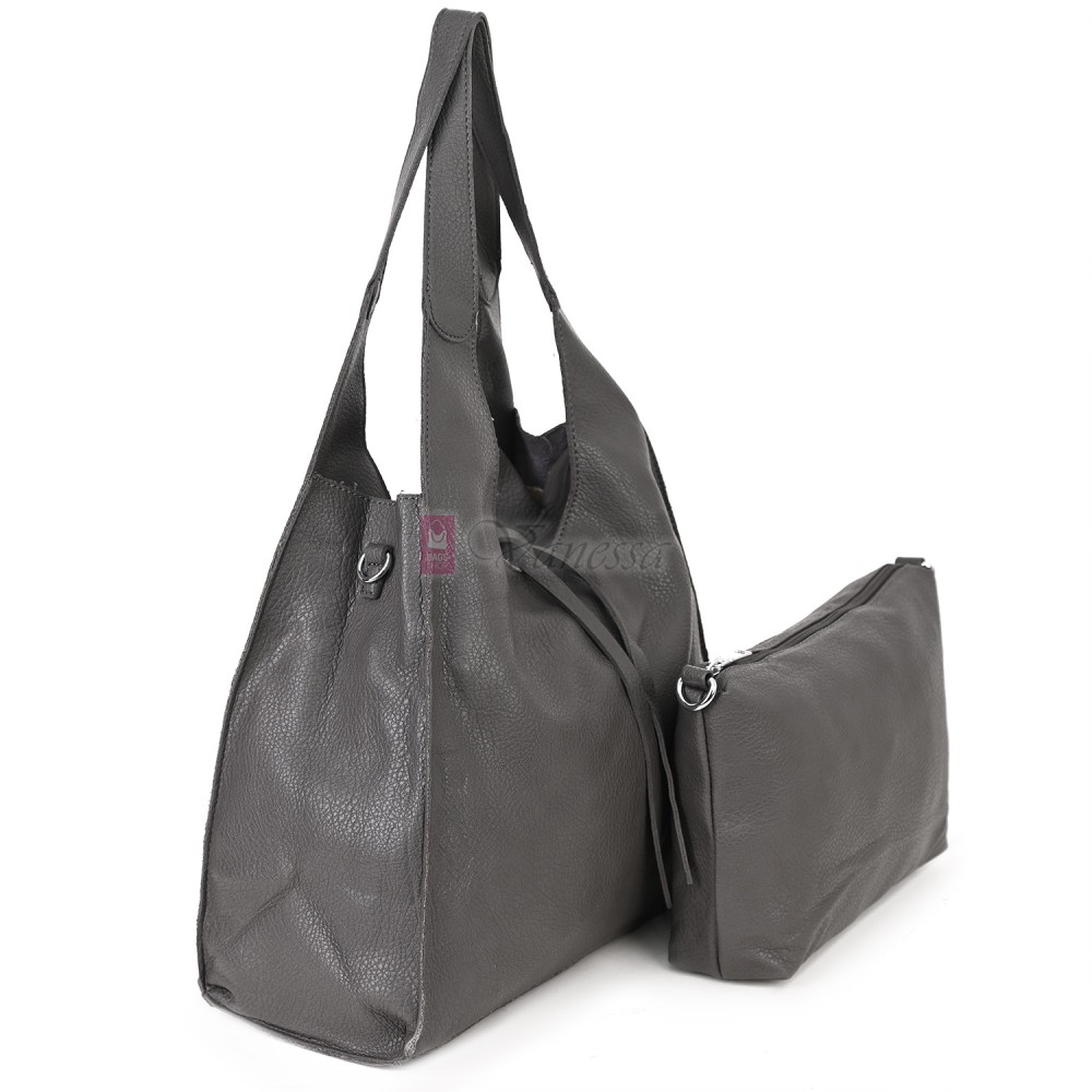 Голяма дамска чанта от еко кожа в сив цвят. Код: 1388