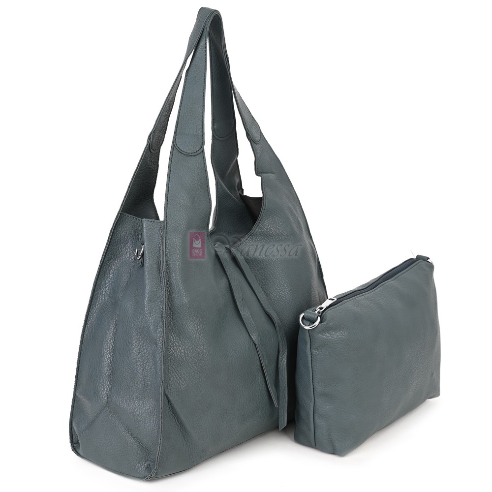 Голяма дамска чанта от еко кожа в цвят тюркоаз. Код: 1388