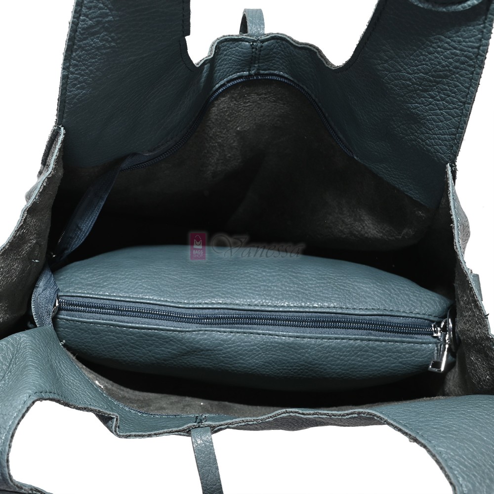 Голяма дамска чанта от еко кожа в цвят тюркоаз. Код: 1388