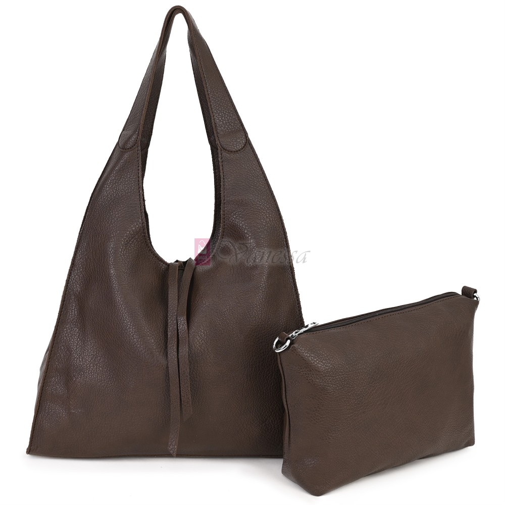 Голяма дамска чанта от еко кожа в тъмнокафяв цвят. Код: 1388