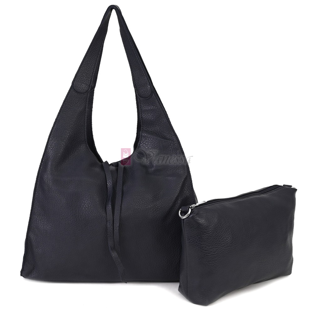 Голяма дамска чанта от еко кожа в тъмносин цвят. Код: 1388