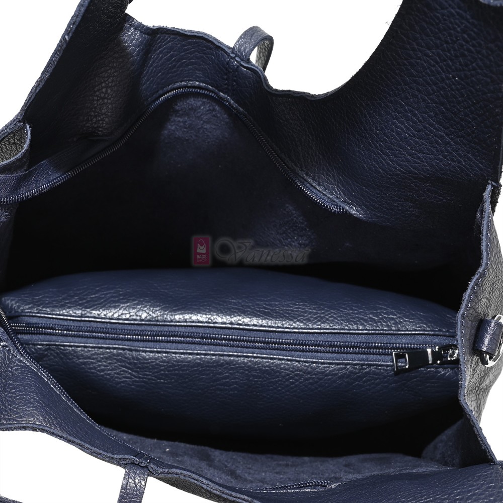 Голяма дамска чанта от еко кожа в тъмносин цвят. Код: 1388