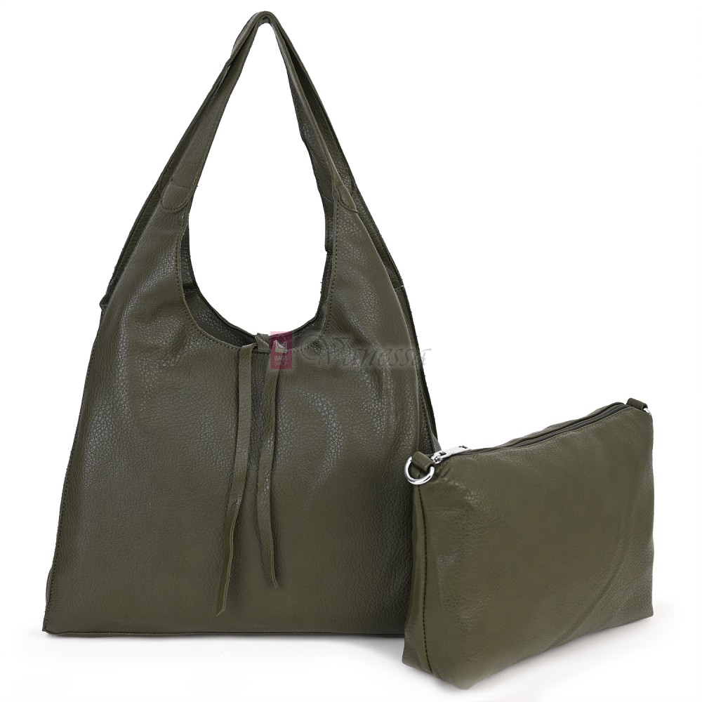 Голяма дамска чанта от еко кожа в зелен цвят. Код: 1388