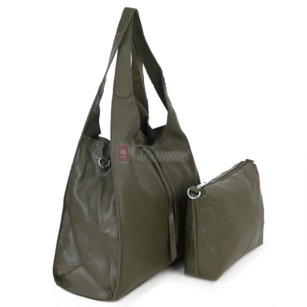 Голяма дамска чанта от еко кожа в зелен цвят. Код: 1388