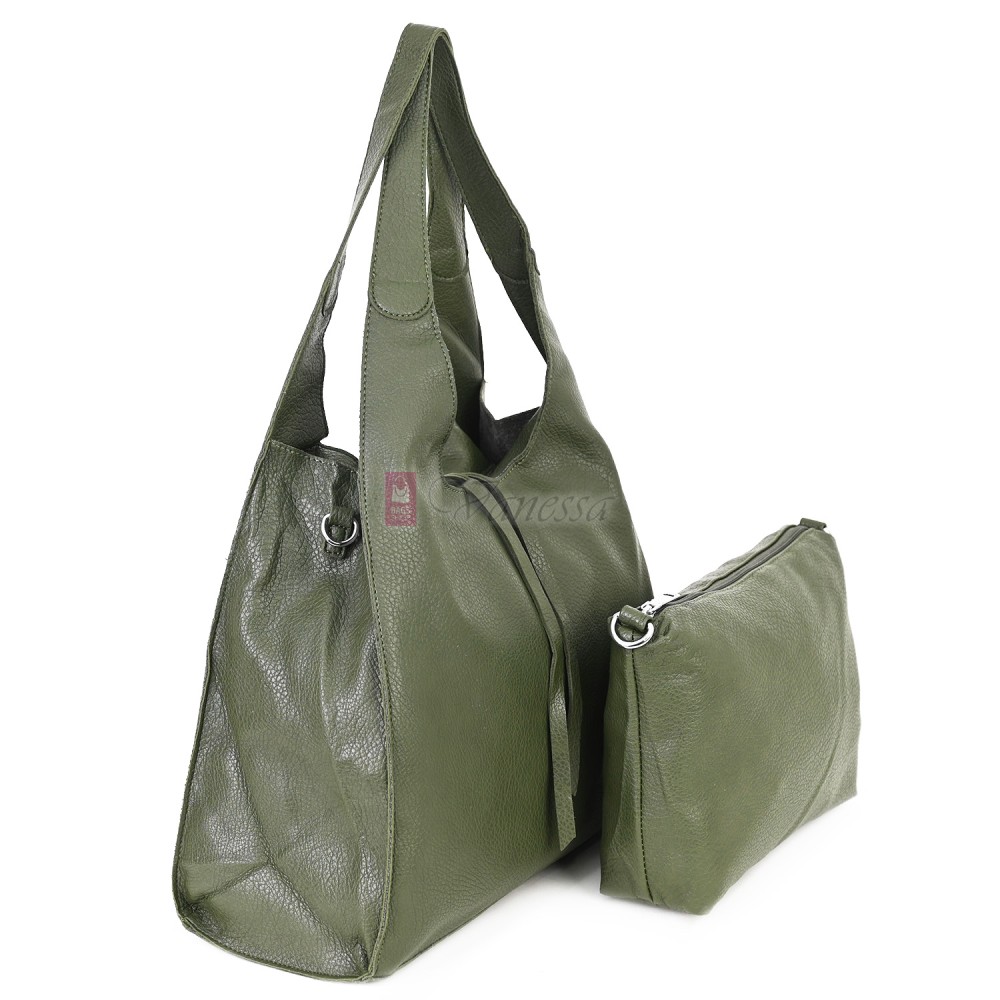 Голяма дамска чанта от еко кожа в светлозелен цвят. Код: 1388