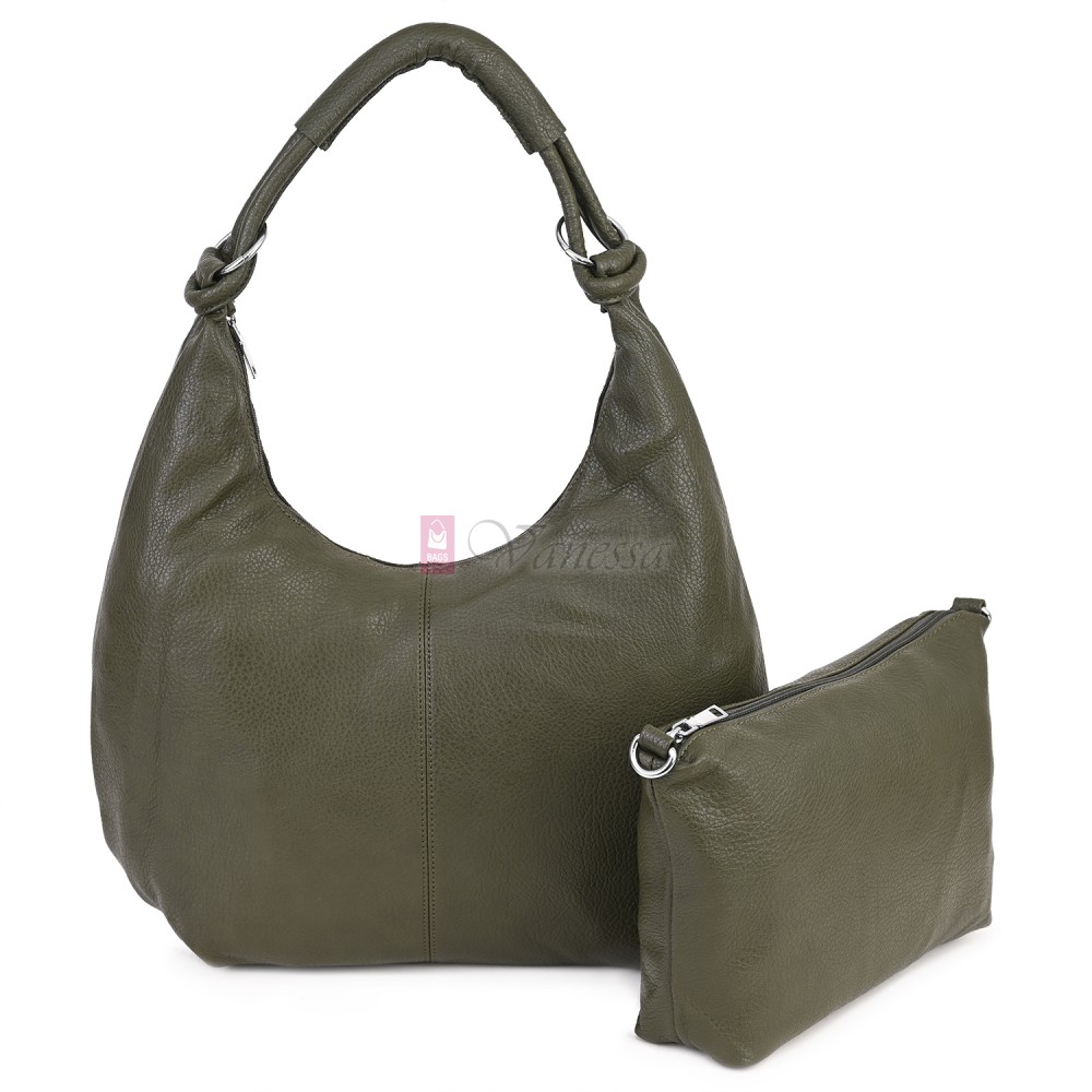 Голяма дамска чанта от еко кожа в зелен цвят. Код: 146-2