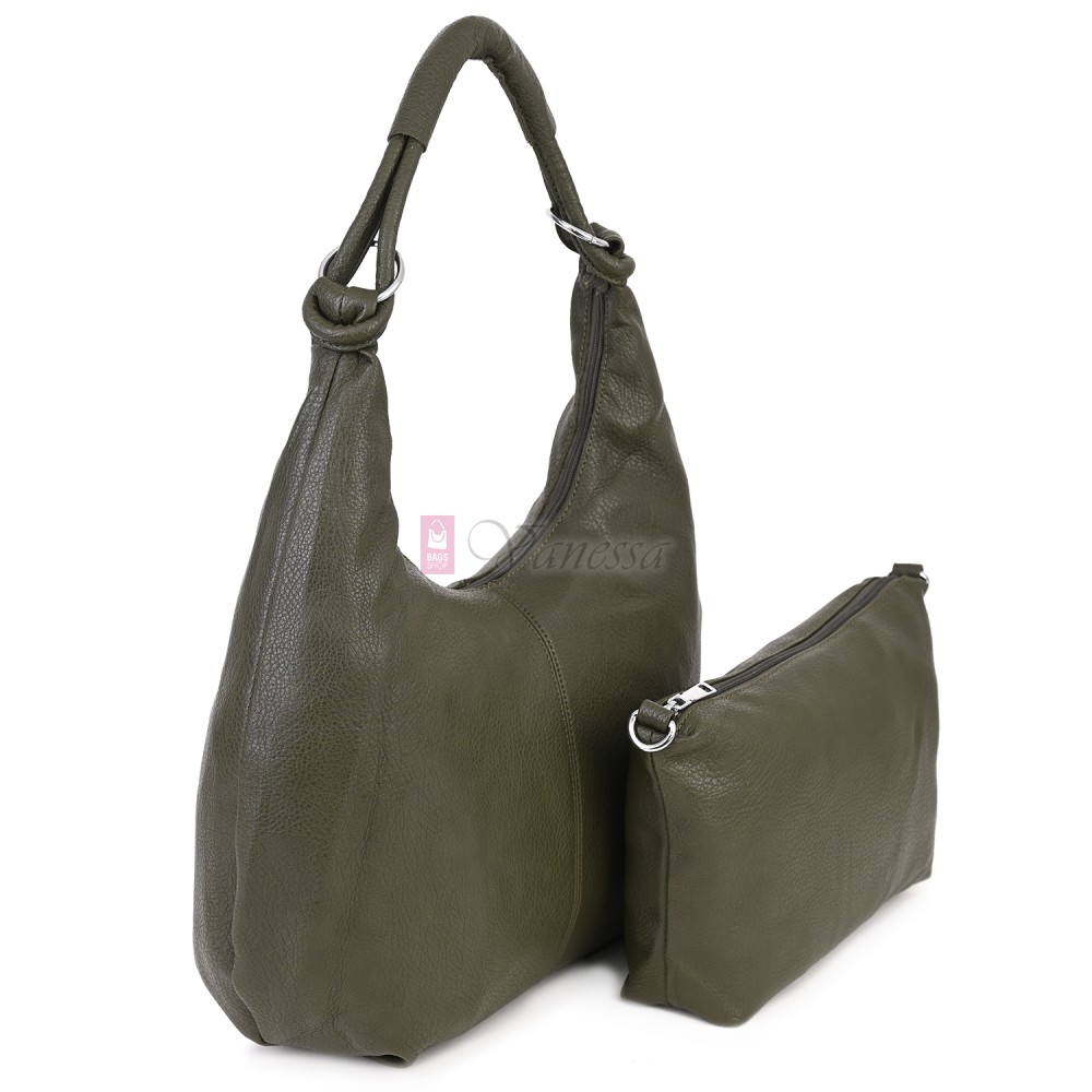 Голяма дамска чанта от еко кожа в зелен цвят. Код: 146-2