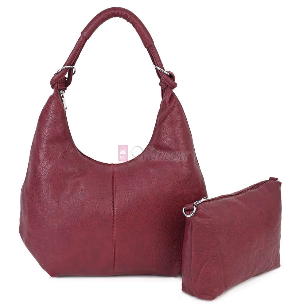 Голяма дамска чанта от еко кожа в цвят бордо. Код: 146-2