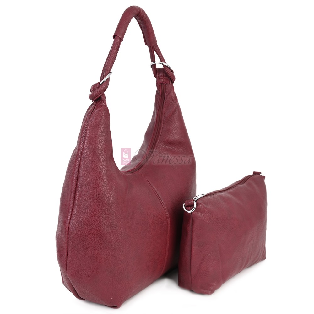 Голяма дамска чанта от еко кожа в цвят бордо. Код: 146-2