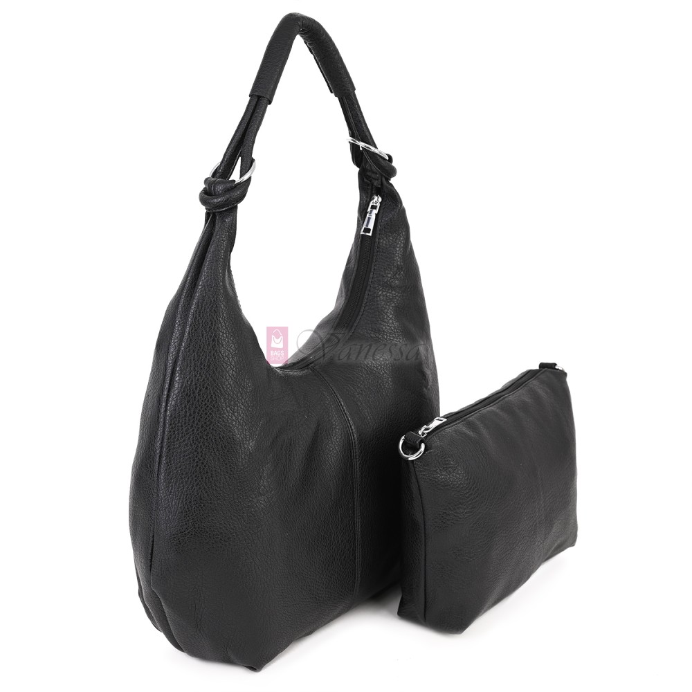 Голяма дамска чанта от еко кожа в черен цвят. Код: 146-2