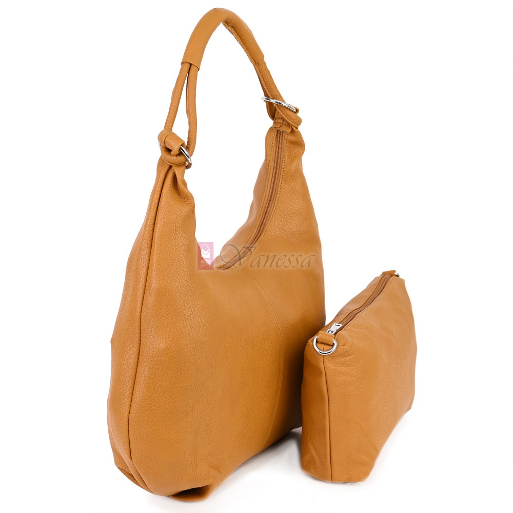 Голяма дамска чанта от еко кожа в жълт цвят. Код: 146-2