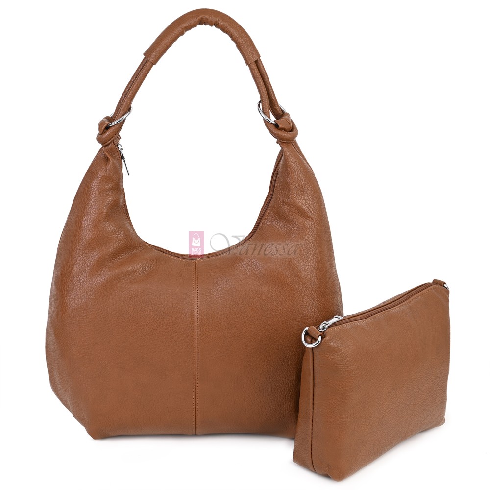 Голяма дамска чанта от еко кожа в кафяв цвят. Код: 146-2