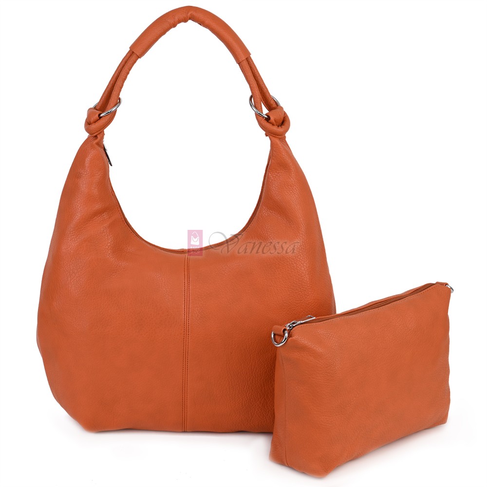 Голяма дамска чанта от еко кожа в оранжев цвят. Код: 146-2