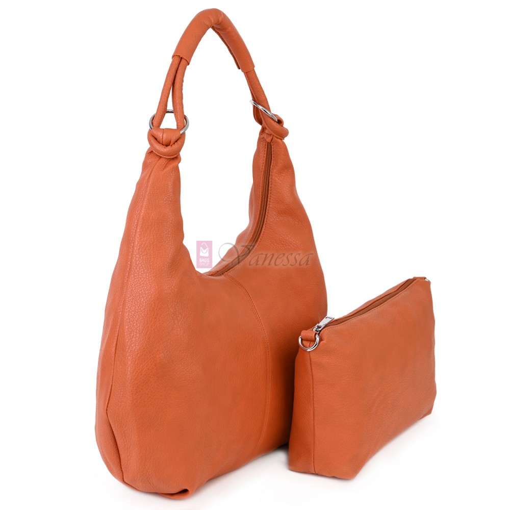 Голяма дамска чанта от еко кожа в оранжев цвят. Код: 146-2