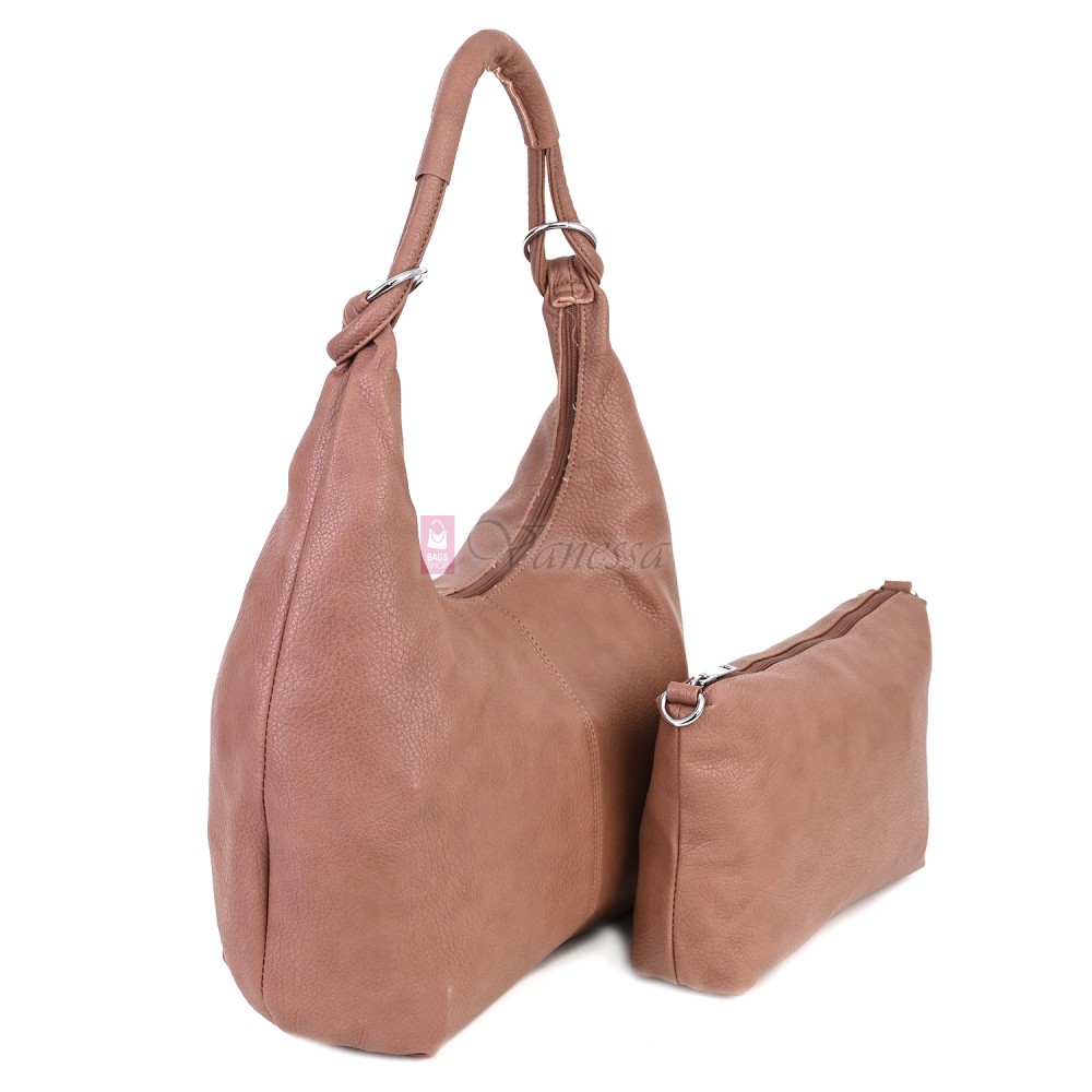 Голяма дамска чанта от еко кожа в розов цвят. Код: 146-2