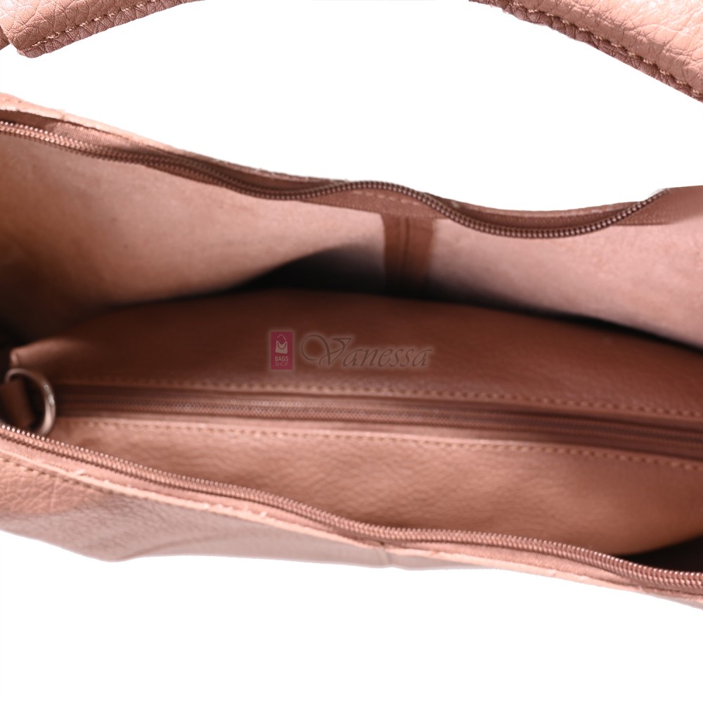 Голяма дамска чанта от еко кожа в розов цвят. Код: 146-2