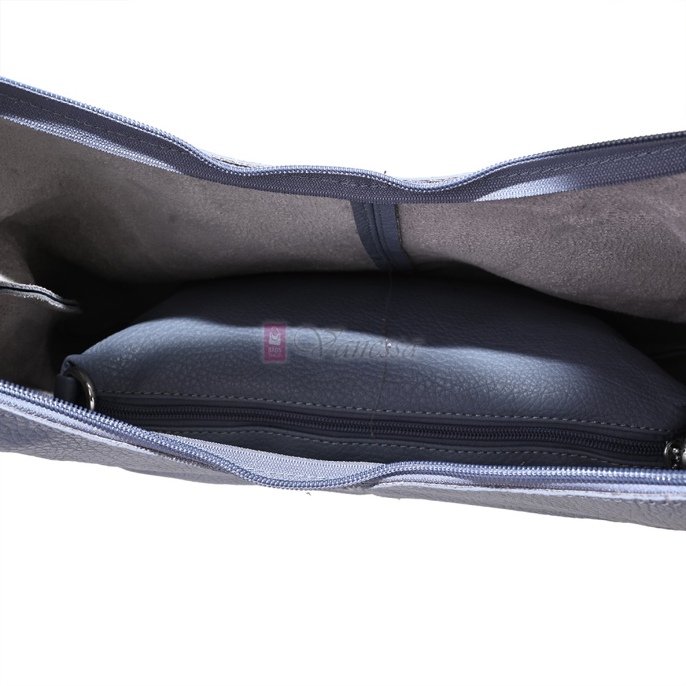 Голяма дамска чанта от еко кожа в син цвят. Код: 146-2