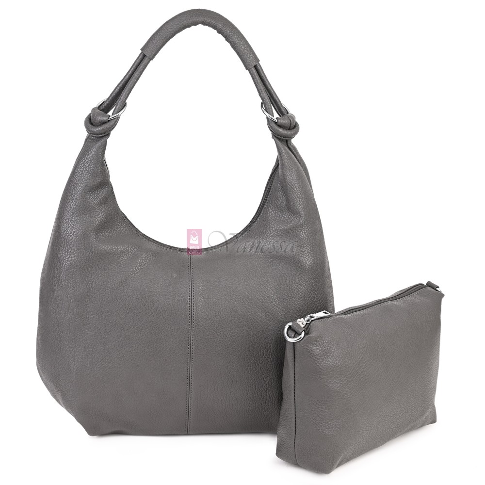 Голяма дамска чанта от еко кожа в сив цвят. Код: 146-2