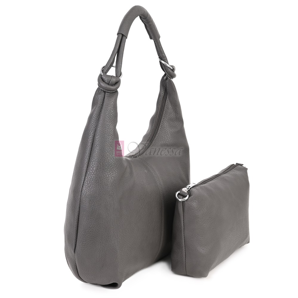 Голяма дамска чанта от еко кожа в сив цвят. Код: 146-2
