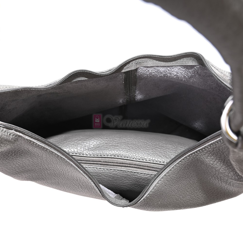 Голяма дамска чанта от еко кожа в сив цвят. Код: 146-2