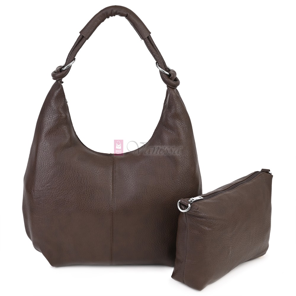 Голяма дамска чанта от еко кожа в тъмнокафяв цвят. Код: 146-2