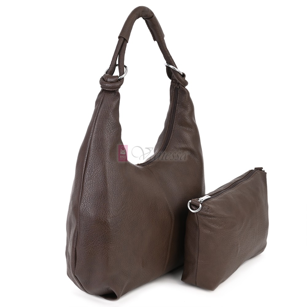 Голяма дамска чанта от еко кожа в тъмнокафяв цвят. Код: 146-2