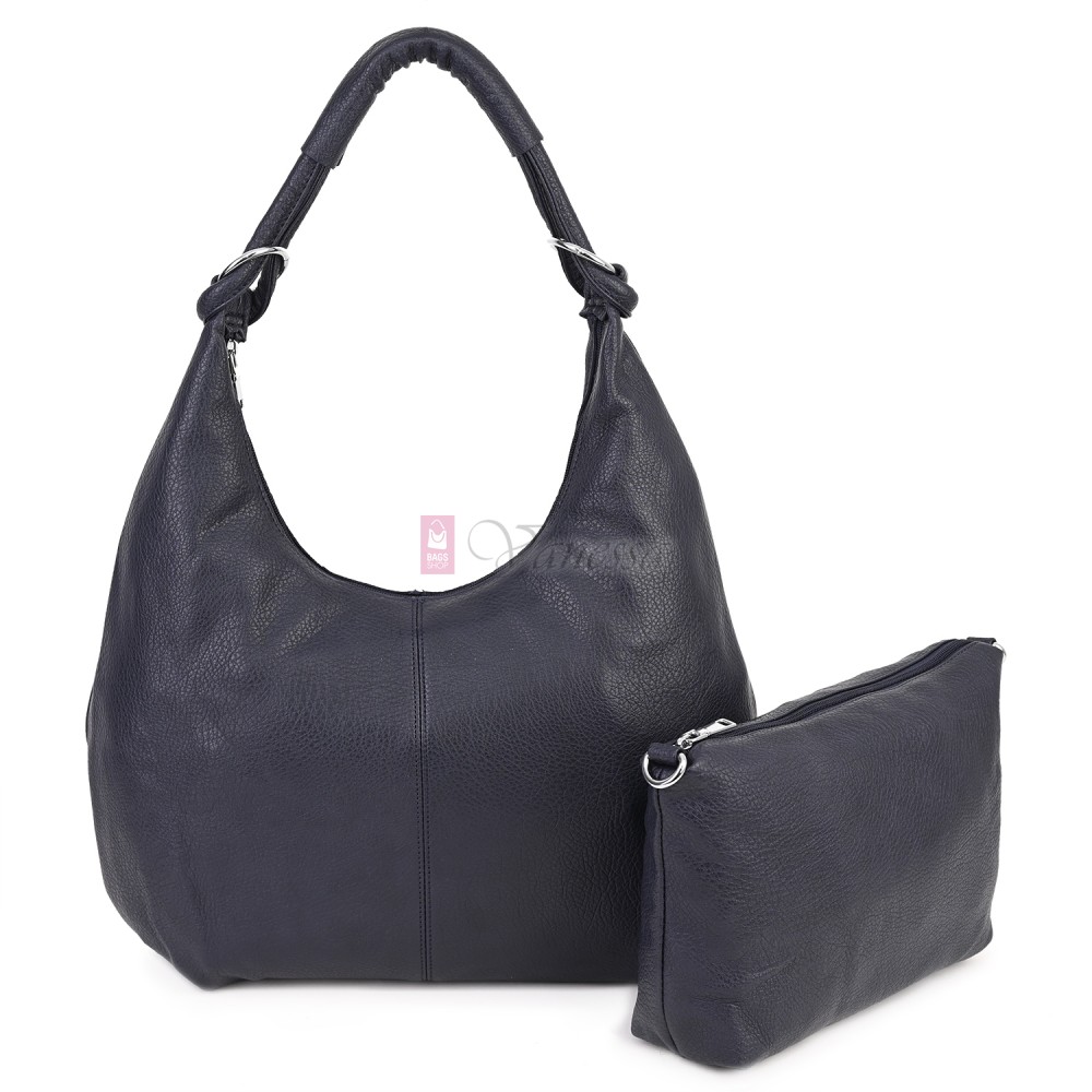 Голяма дамска чанта от еко кожа в тъмносин цвят. Код: 146-2