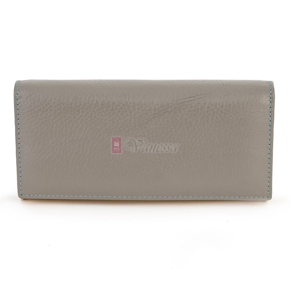 Голямо дамско портмоне от естествена кожа в жълто/сив цвят. КОД: 150