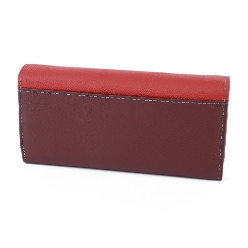 Голямо дамско портмоне от естествена кожа в червен/бордо цвят. КОД: 150