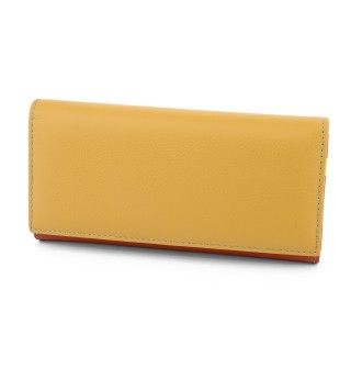 Голямо дамско портмоне от естествена кожа в жълто/кафяв цвят. КОД: 150