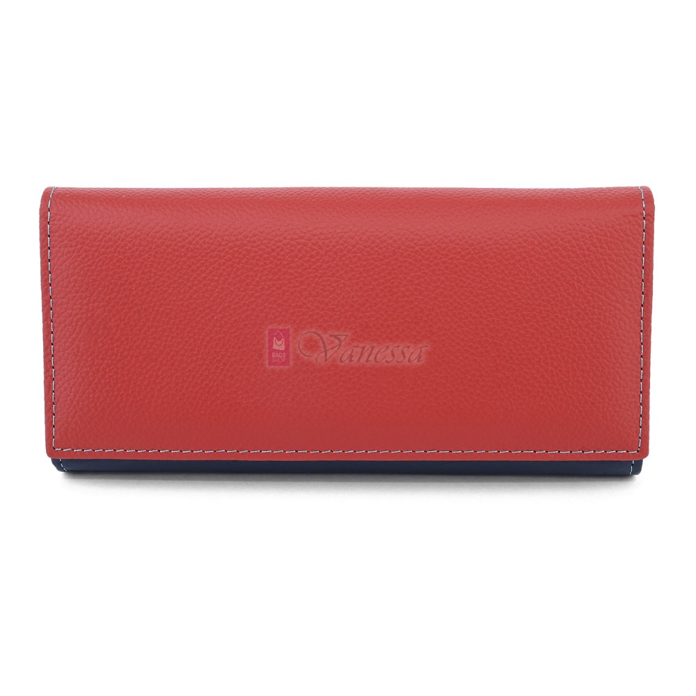 Голямо дамско портмоне от естествена кожа в червен/тъмносин цвят. КОД: 150