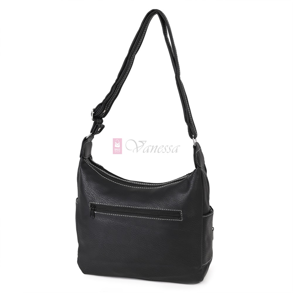 Дамска ежедневна чанта от висококачествена еко кожа в черен цвят с бели акценти. Код: 15115