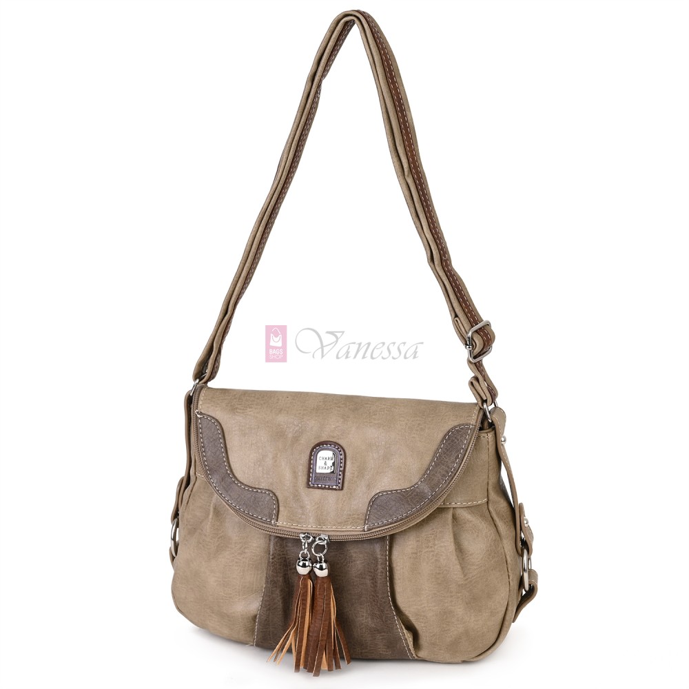 Дамска чанта от висококачествена еко кожа в тъмнобежов цвят Код: 15120