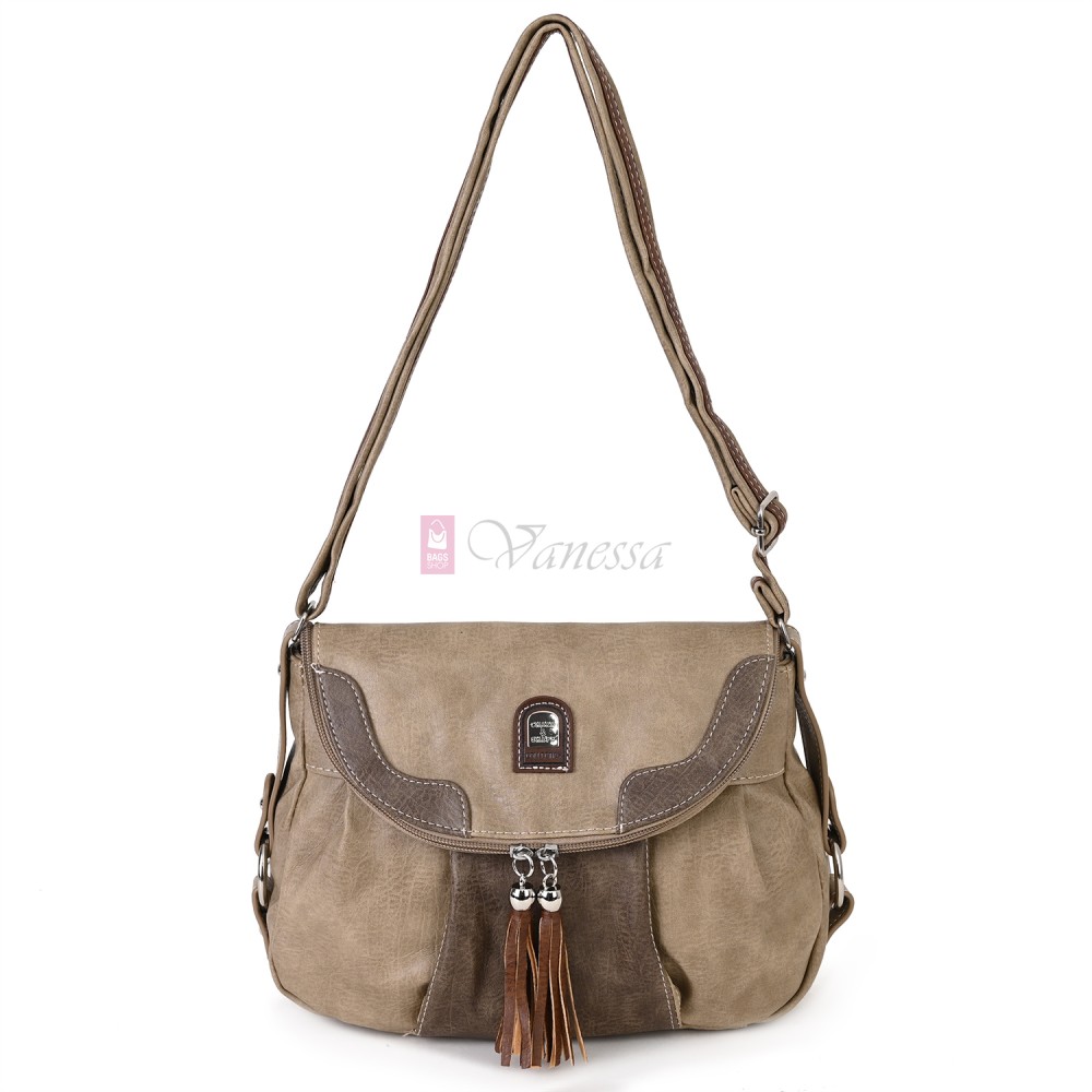 Дамска чанта от висококачествена еко кожа в тъмнобежов цвят Код: 15120