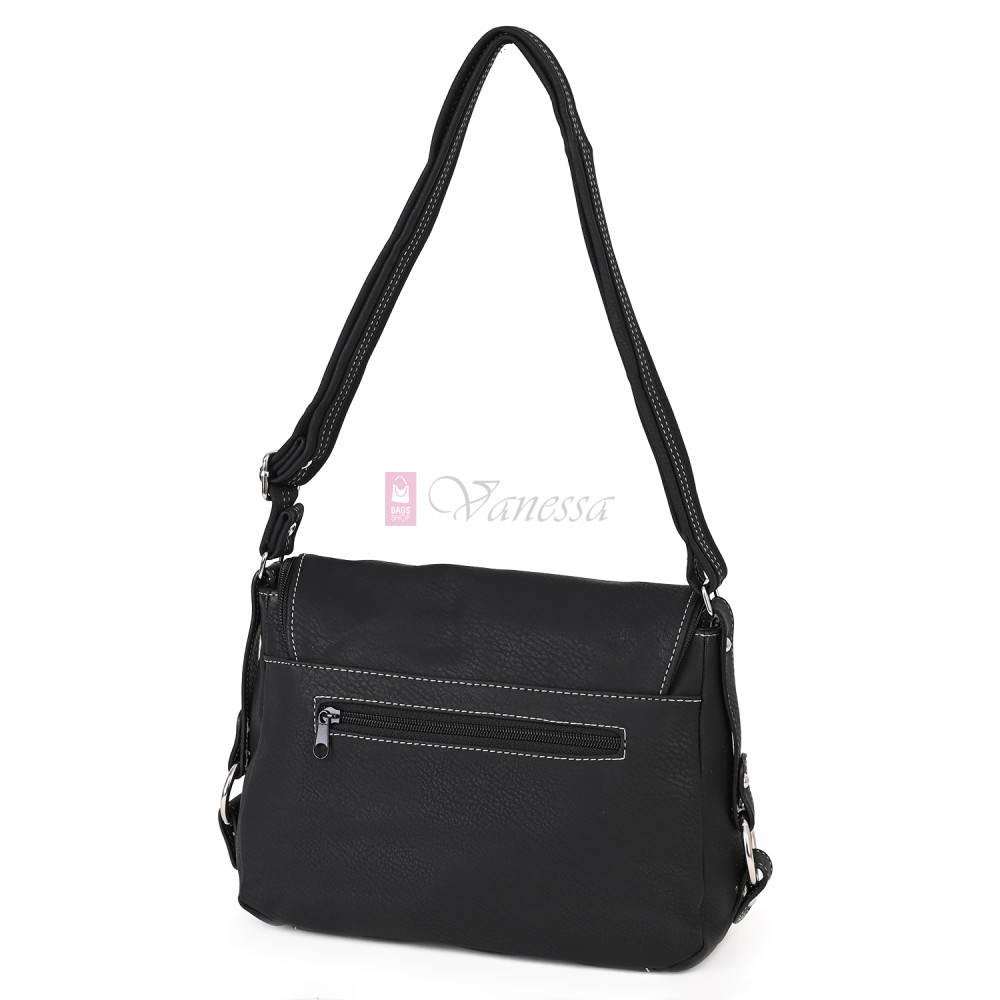 Дамска чанта от висококачествена еко кожа в черен цвят с бели акценти. Код: 15120