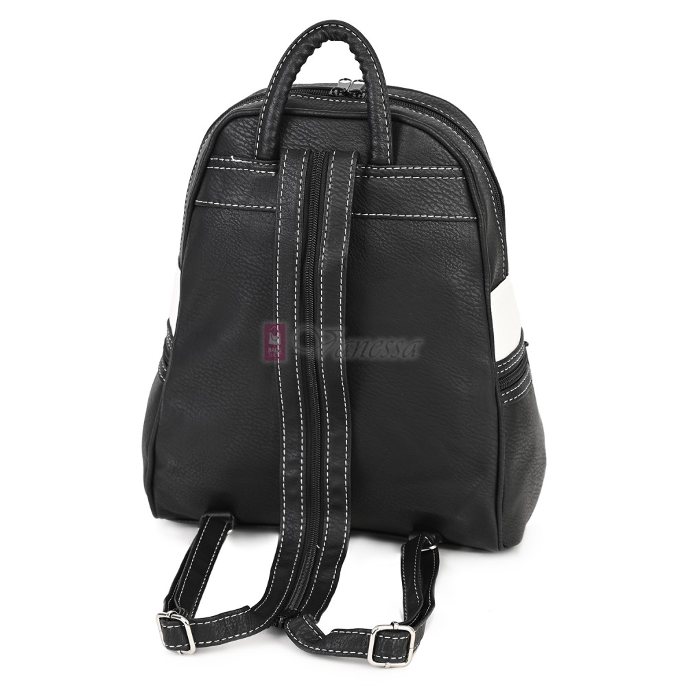 Дамска раница от висококачествена еко кожа в черен цвят с бели акценти Код: 15130