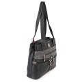 Дамска чанта от висококачествена еко кожа в черен цвят със сиви джобове Код: 15162