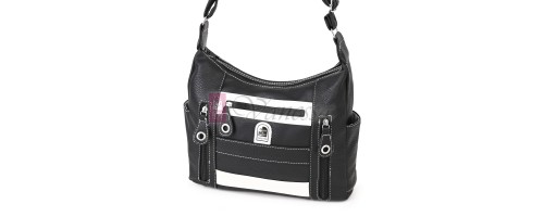 Дамска чанта от висококачествена еко кожа в черен цвят с бели акценти. Код: 15166