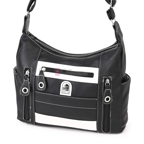 Дамска чанта от висококачествена еко кожа в черен цвят с бели акценти. Код: 15166