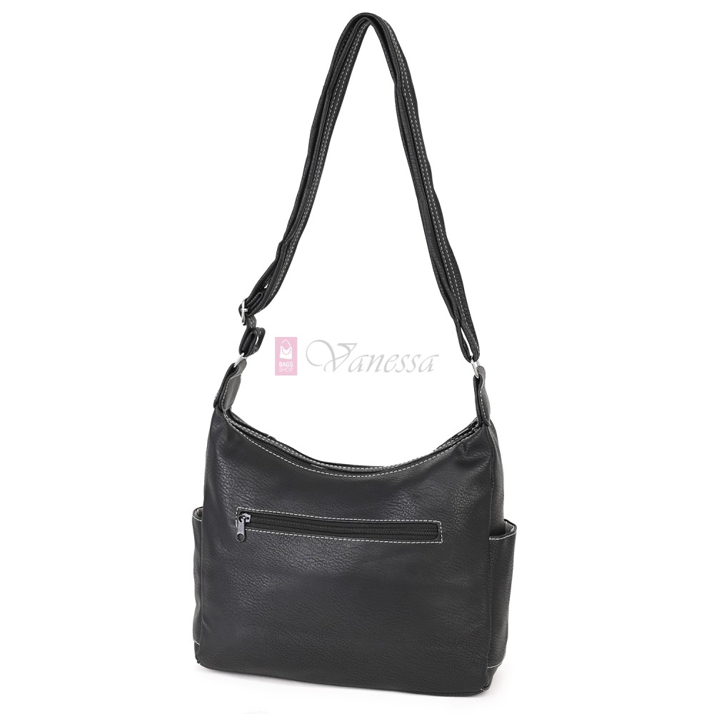 Дамска чанта от висококачествена еко кожа в черен цвят със сиви акценти. Код: 15166