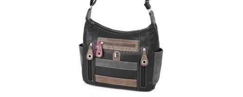 Дамска чанта от висококачествена еко кожа в черен цвят със сиви акценти. Код: 15166